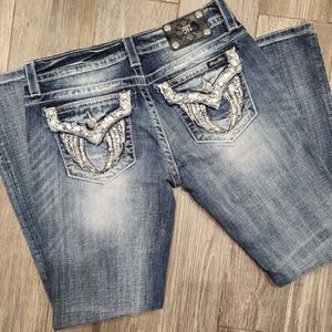 Miss Me Signature Boot Cut Medium Wash Angel Wing Pocket Jeans Size 29
